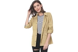 Allegra K Women's Utility Jacket Drawstring Waist 2025 Spring Flap Pockets Lightweight Jackets