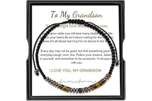 Morse Code Bracelet-To My Grandson, Men's Adjustable Personalized Inspirational Bracelets (Tiger Eye Stone, To Grandson)