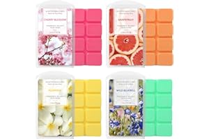 STRN Scented Wax Melts, Soy Wax Cubes, Wax Melts Wax Cubes for Warmer, Grapefruit, Cherry Blossoms, Wild Bluebell, Plumeria (4x2.5 oz)