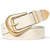 SUOSDEY Women Leather Belt for Jeans Pants, Ladies Waist Belt Western Belt with Gold Silver Buckle