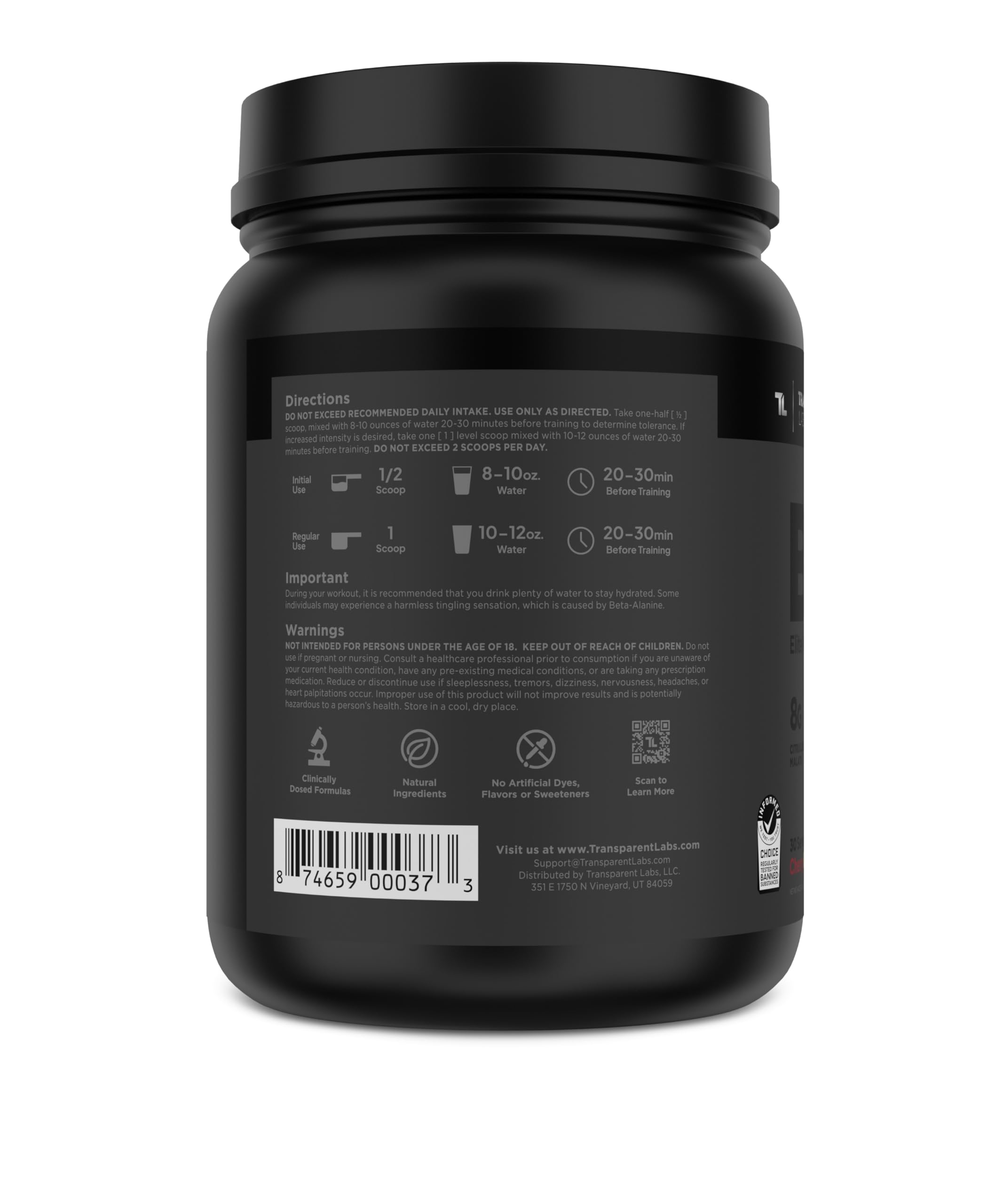 Transparent Labs Bulk Black Pre Workout - Clinically Dosed, Sugar Free Preworkout for Men and Women with Beta Alanine Powder, Citrulline Malate, & Caffeine - 30 Servings, Cherry Kiwi