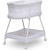 Delta Children Sweet Dreams Bassinet with Airflow Mesh Bedside Portable Crib with Vibration Lights and Music, Grey Infinity