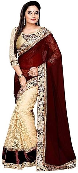 A3 FashionWomens Georgette Womens Saree with Blouse Pieces(Georgette Sari_Free size)