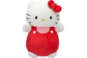 Squishmallows Original Sanrio 10-Inch Hello Kitty in Red and Pink Overalls HugMees - Medium-Sized Ultrasoft Official Jazwares Plush