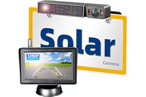 ECOCONUT Solar Wireless Backup Camera with IR Night Vision, 3 Mins No Wires Install, Equip with 5'' HD 1080P Monitor, IP69K Waterproof Rear View Reverse Camera for Cars Trucks Trailers RV