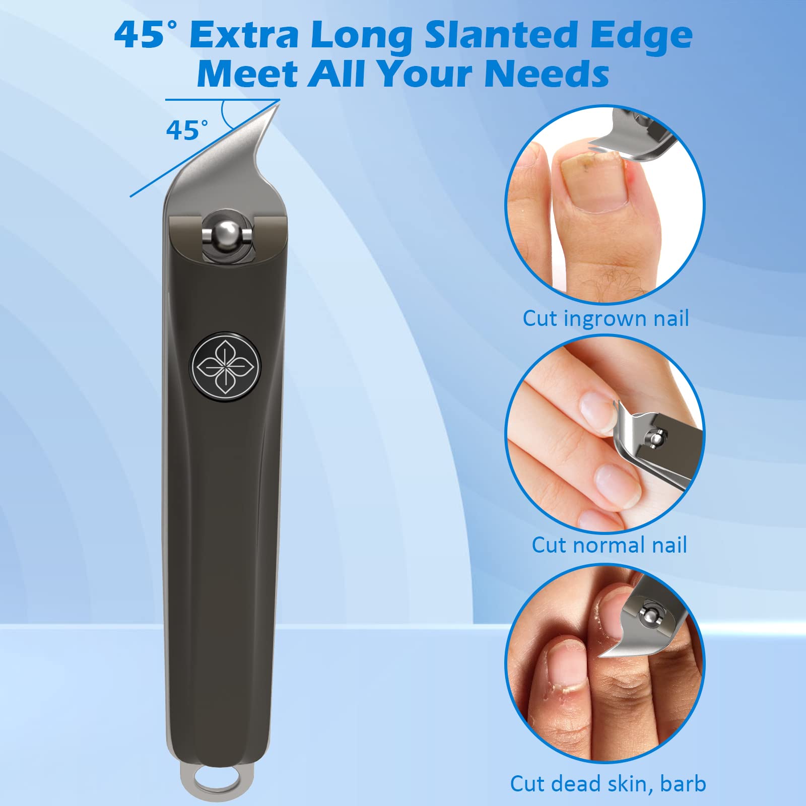 3pcs Nail Clippers Set, GLAMFIELDS Extra Long Slanted Edge Fingernail Clipper Leather Case Packed Good Gift, 17mm Ultra Wide Jaw Opening Nail Cutter Toenail Clippers for Men Women Seniors Thick Nails - Image 3