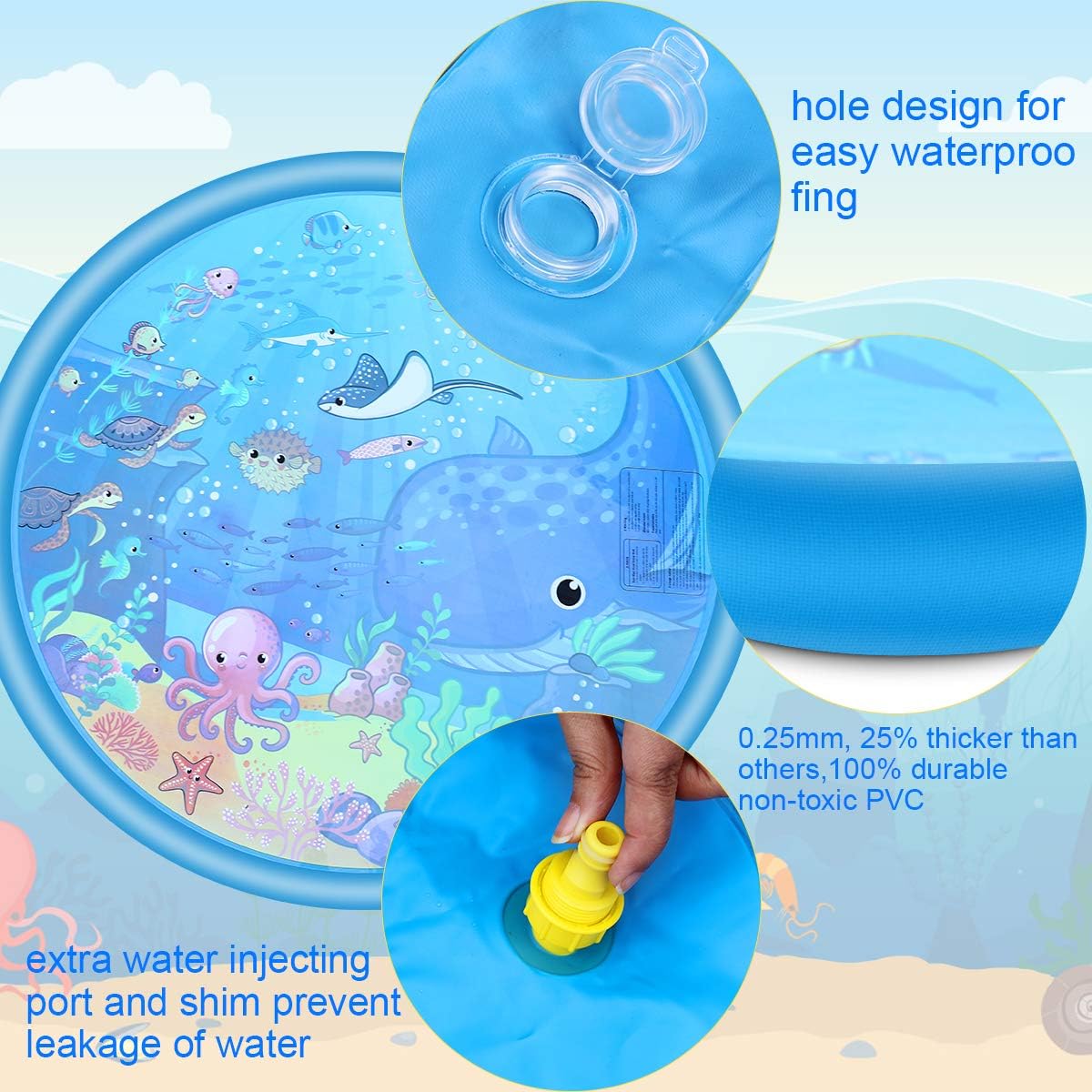 Sprinkler & Splash Pad for Kids - Big 68'' Inflatable blow up pool Sprinkle Mat, Toddler Outdoor toys, Outside kiddie inflatable Water Swimming Pool Toys for Wading and Learning for Babies Boys Girls: Toys & Games