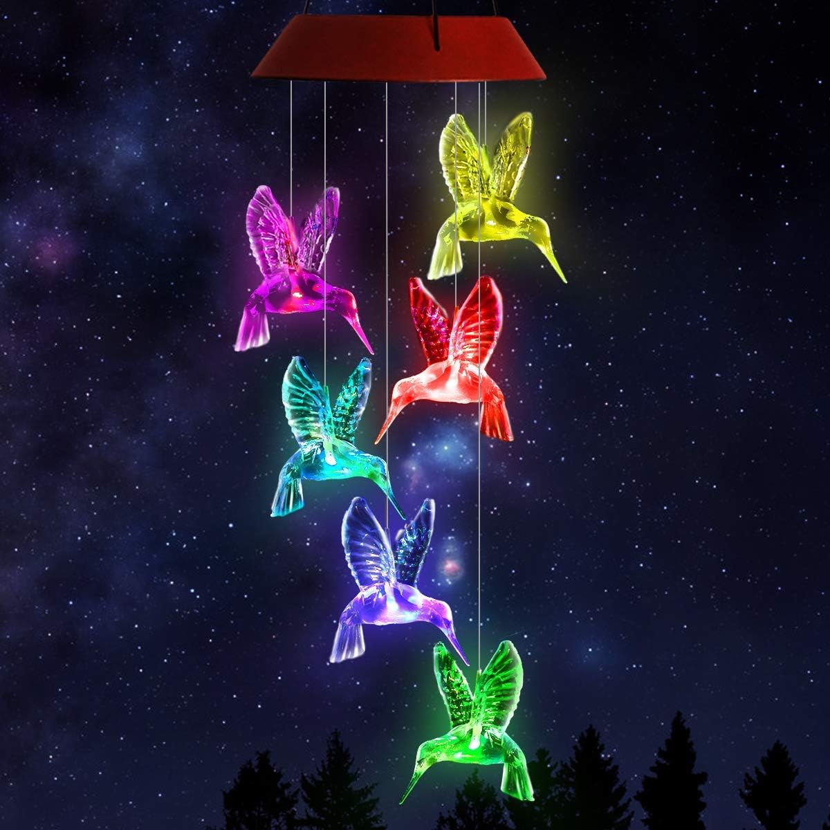 Solar Hummingbird Wind Chimes, PATHONOR Color Changing Solar Wind Chime Outdoor Mobile Waterproof Six Hummingbird LED Solar String Lights Gifts for Home Party Night Garden Hanging Decoration : Garden & Outdoor