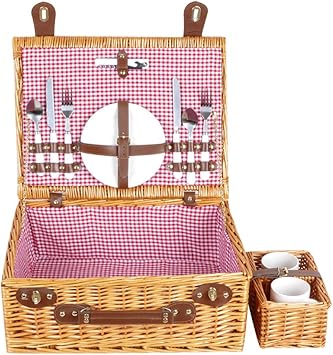 Amazon Co Jp ウィッカー ピクニックバスケット 大容量 ラタン 2人 ピクニック ギフトセット カップコンパートメント コーヒーカップ その他のピクニック用品付き cm スポーツ アウトドア