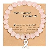 Nexoluxa Breast Cancer Awareness Bracelets for Women Natural Stone Beaded Ribbon Bracelet with Encouragement Card Elastic Pink Jewelry Support Gifts