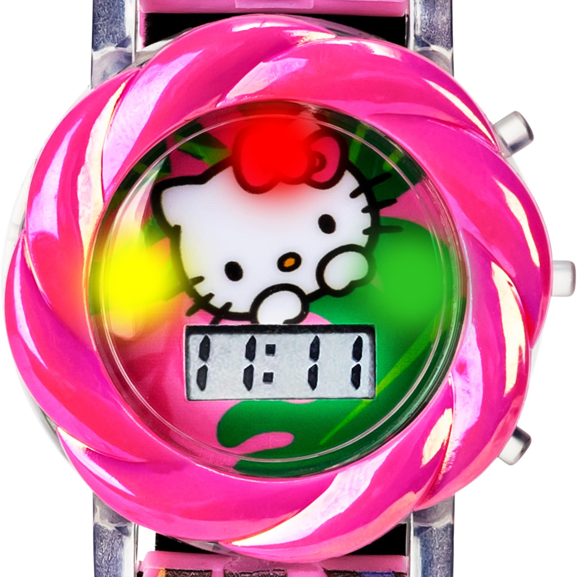 Accutime Hello Kitty LCD Watch for Girls with Flashing LED Lightshow - Vivid Pink Strap, Iconic Hello Kitty Design, Fun Time-Teaching Accessory