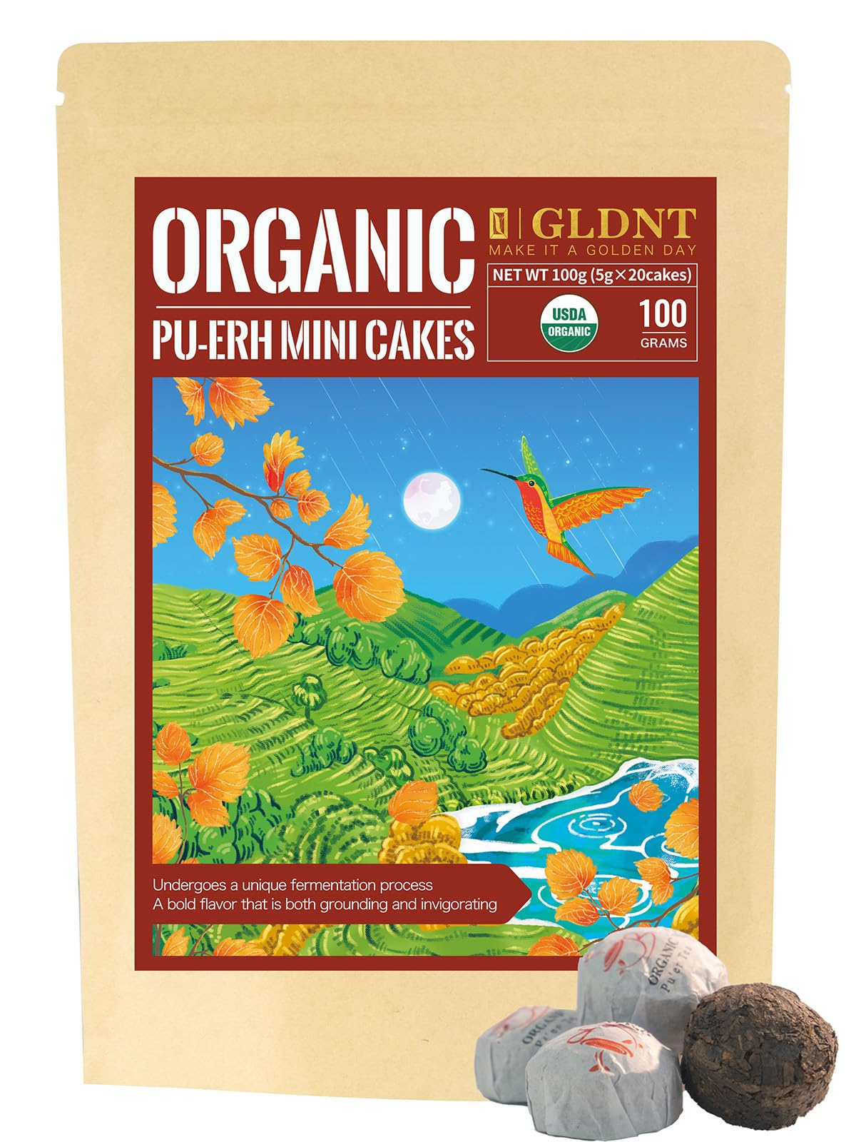 GLDNT Organic Pu-erh Tea, 20 Count Organic Puerh