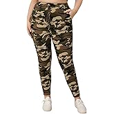 WDIRARA Women's Plus Size Camo Print Tie Front Stretch Skinny Long Pants