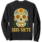 Seis Siete Mexican Los Muertos Calaveras Sugar Skull 67 Boys Sweatshirt
