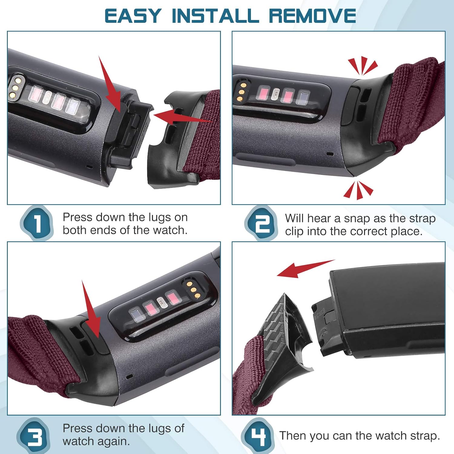 Vodtian Nylon Elastic Watch Band Compatible with Fitbit Charge 4/Charge 3/Charge 3 SE, Adjustable Stretchy Replacement Wristband Accessory Sport Strap for Women Men ( Black+Wine Red+Blue+Gray+Orange): Clothing