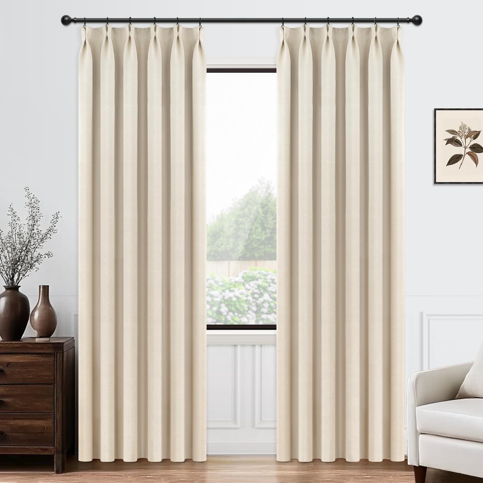 MRTREES Beige Blackout Curtains 90 Drop, 2 Panels Thermal Curtains Pencil Pleat for Bedroom Living Room, 46x90 Inch 117x228 CM, Beige