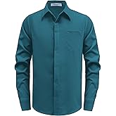 Arshiner Boys Long Sleeve Dress Shirt Solid Button Down Shirts School Formal Uniform Shirts with Pocket for 5-12 Years