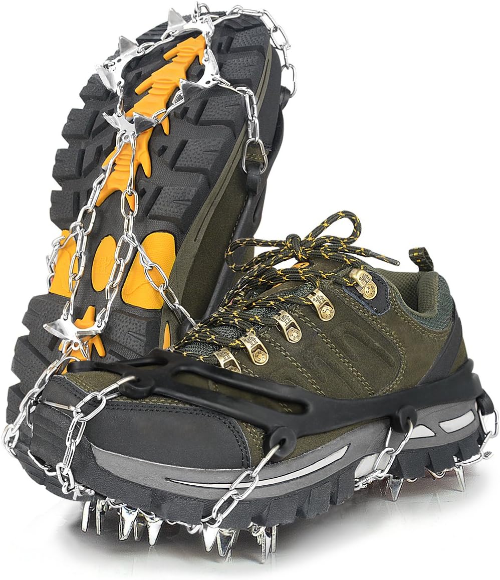 Fypo Traction Cleats Grippers Ice Snow Grips, Non-Slip Crampons Grips for Walking Fishing Hiking Jogging on Snow and Ice Over Shoes, Boots (Traction Cleats)