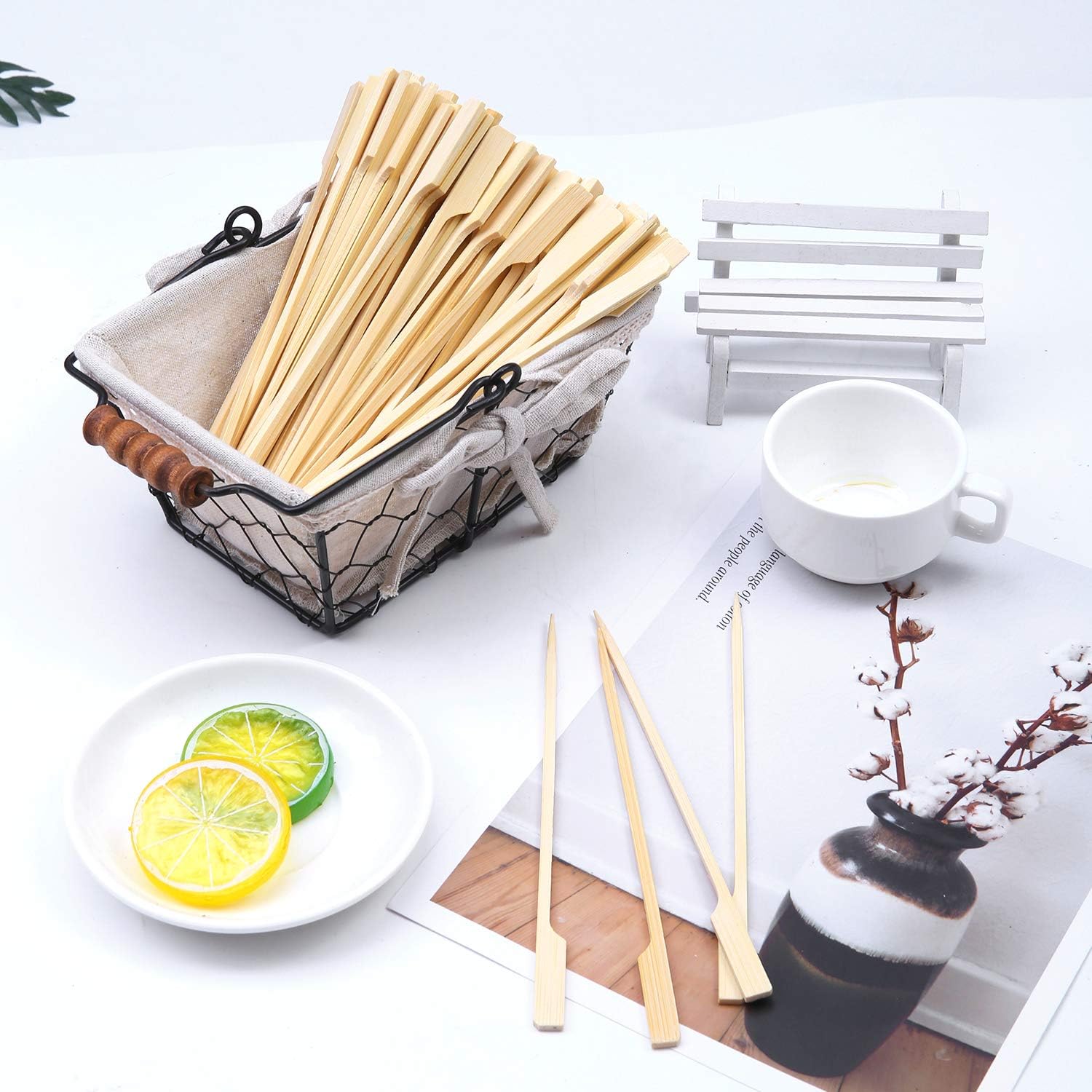 ANECO 100 Pieces Bamboo Paddle Skewers Barbecue Bamboo Skewers Cocktail Sticks for Barbeque Kebabs, Burgers, Cocktails - Image 5