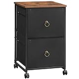 HOOBRO 2 Drawer Mobile File Cabinet, Rolling Printer Stand, Vertical Filing Cabinet, Office Drawers, Filing Cart for Home Office, A4/Letter Size, Nonwovens Drawer, Black and Rustic Brown BFK20WJ01