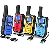 Wishouse K15 Walkie Talkies Long Range for Adults, Rechargeable Two-Way Radios 4 Pack, 2W FRS, 22 Channels, USB-C, Flashlight, NOAA/SOS, Quick Pair, for Camping & Hunting, Emergency Use