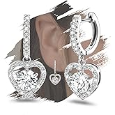 Heart Dangle Hoop Earrings Silver - Sterling Silver Heart Shaped Earrings for Women Love Earrings Hypoallergenic Cubic Zirconia Hollow Huggie Earrings for Her Gifts
