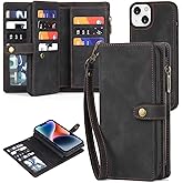 TwoHead for iPhone 13 Wallet Case with Card Holder,Detachable Magnetic Phone Case with Wallet PU Leather Wallet Phone Case for iPhone 13 Case Wallet for Women/Men with Wrist Strap(Black)