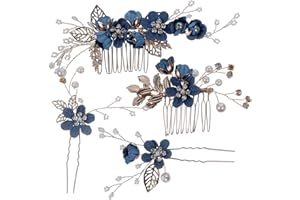INOOMP Blue Floral Bridal Hair Comb Set 4 Pieces Pearl Hairpins, Wedding Hair Accessories for Bride and