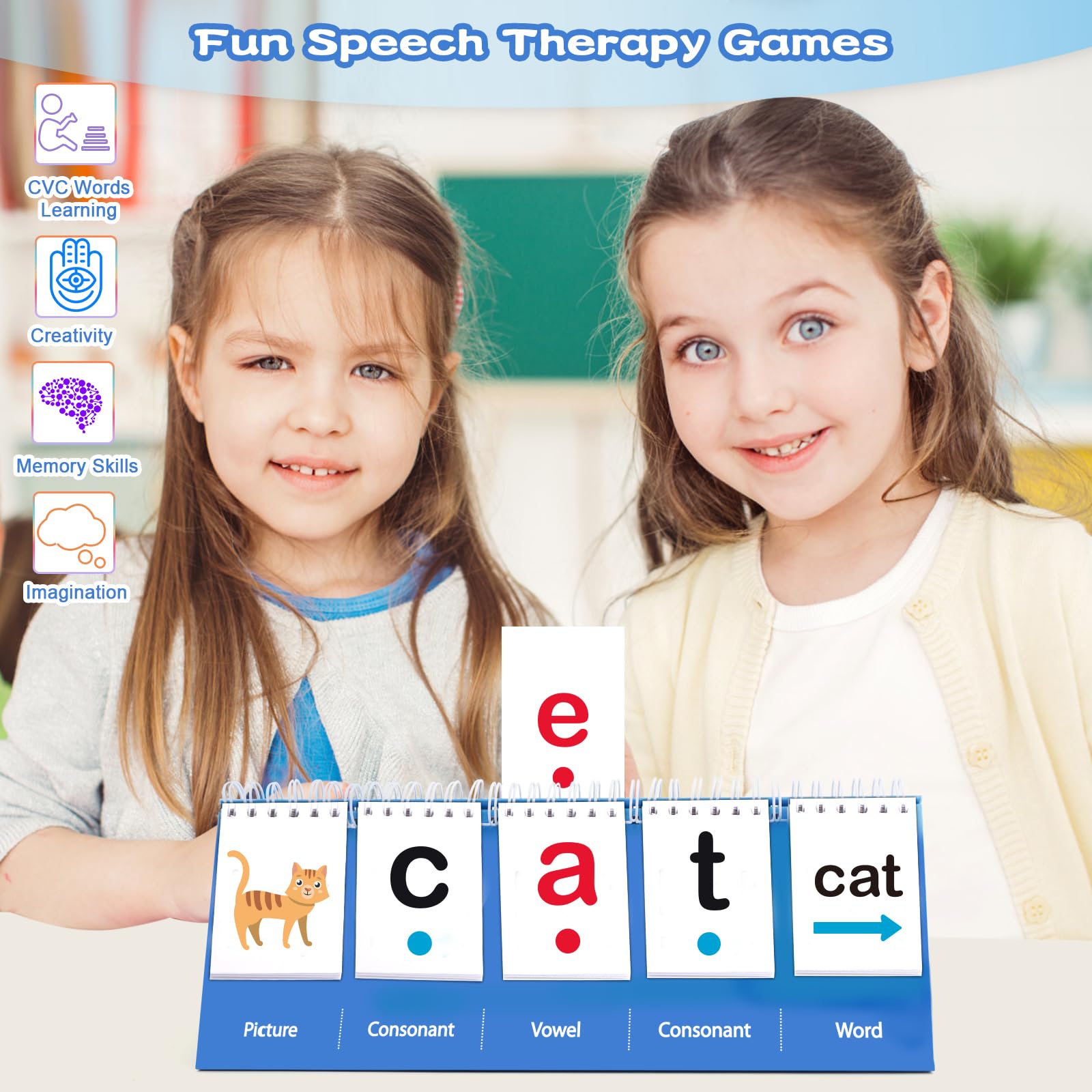 CVC Word Games-Phonics Games Sight Words Flash Cards Kindergarten, Preschool Kindergarten 1st 2nd Grade Classroom Must Haves, Speech Therapy Toys for Toddler, Special Education Toys Spelling Games