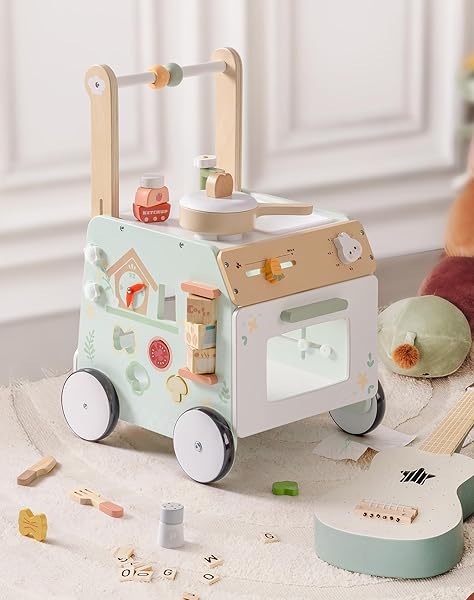ROBUD WOODEN BABY PUSH WALKER, LEARNING WALKING TOYS, ADJUSTABLE HEIGHT BABY WALKER WITH DECELERATOR, MONTESSORI TOYS FOR BABY 10 MONTHS+, WRP24