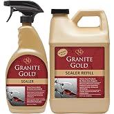 Granite Gold Granite Sealer for Natural Stone, 24 oz Spray &amp; 64 oz Refill | Water-Based Sealant Repels Stains &amp; Etching on Granite, Marble and Travertine - Food-Prep Area Safe - Made in the USA