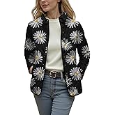 DMOYALA Quilted Jackets for Women Lightweight Button Down Puffer Jacket Trendy Daisy Print Fall Winter Coat with Pockets