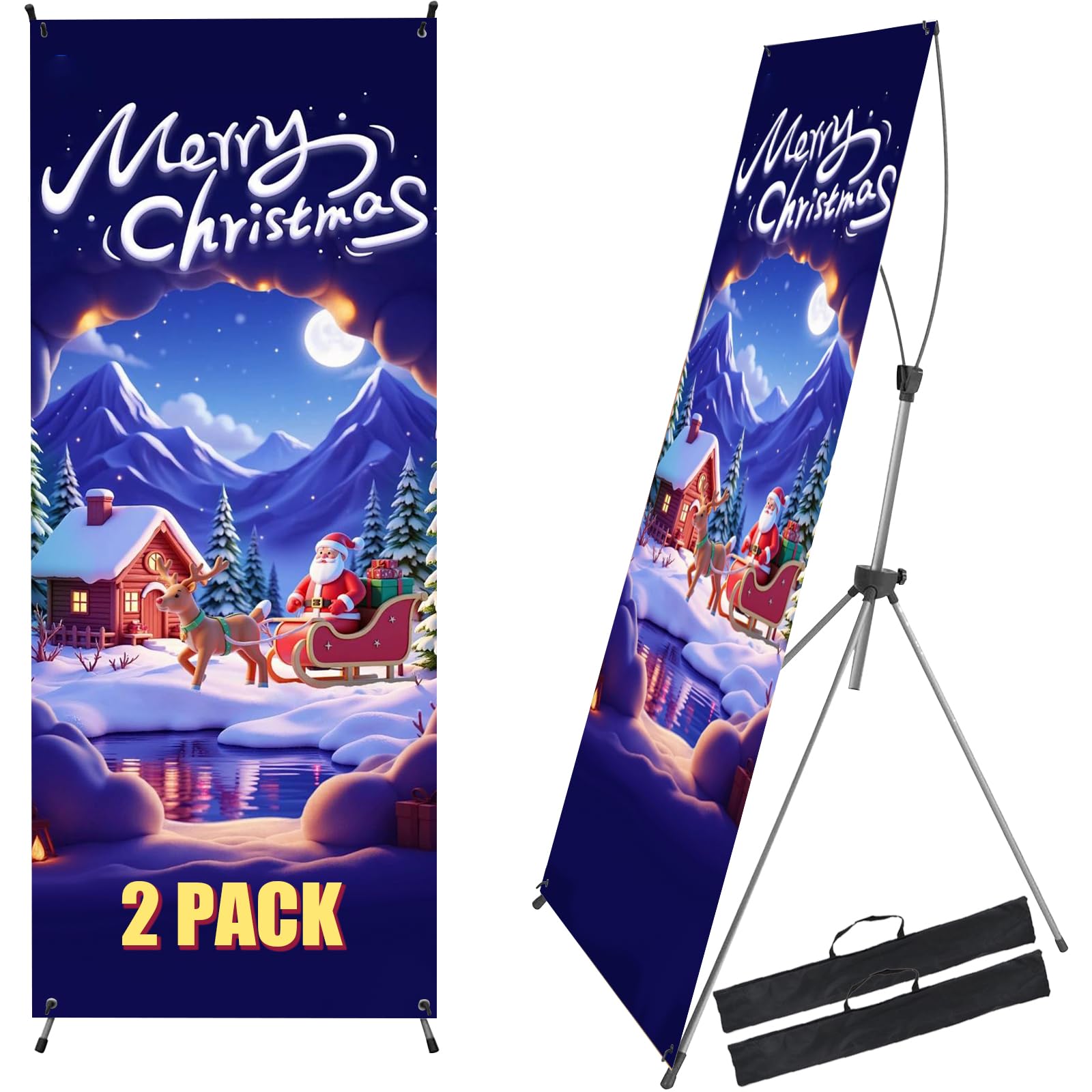Photo 1 of 2 Pack X Frame Banner Stand Fits Banner Adjustable Size Width 35" and Height 71" to 78" with Portable Travel Bag, Customize Stand for Tradeshow, Market, Store, Display, Event, Birthday & Party