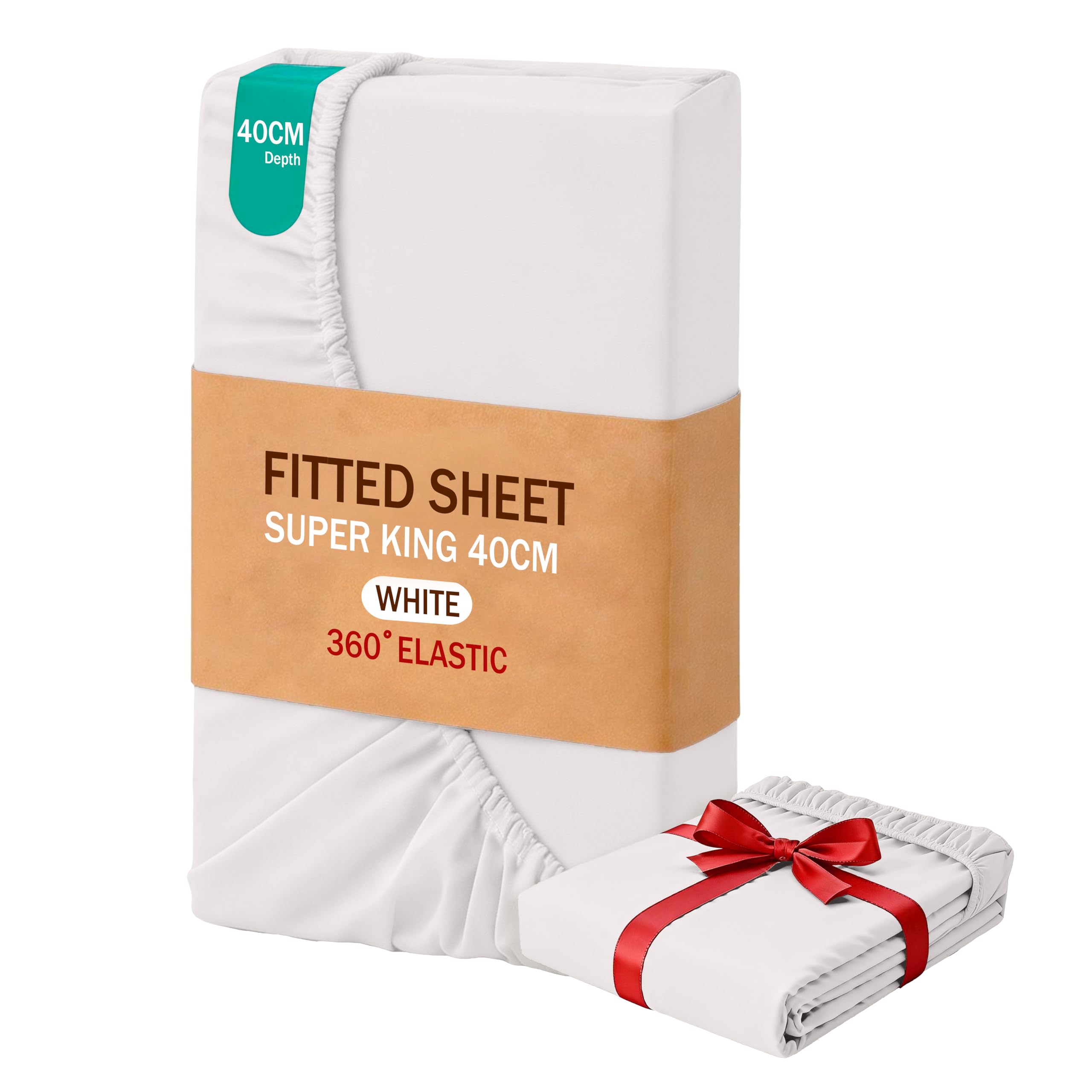 MOHAP Super King Size Fitted Sheet White with Extra Deep 16 inch 40 cm Pocket Bed Sheet Only Bedsheet Brushed Microfiber Bottom Sheet for Super King Bed 180x200 White