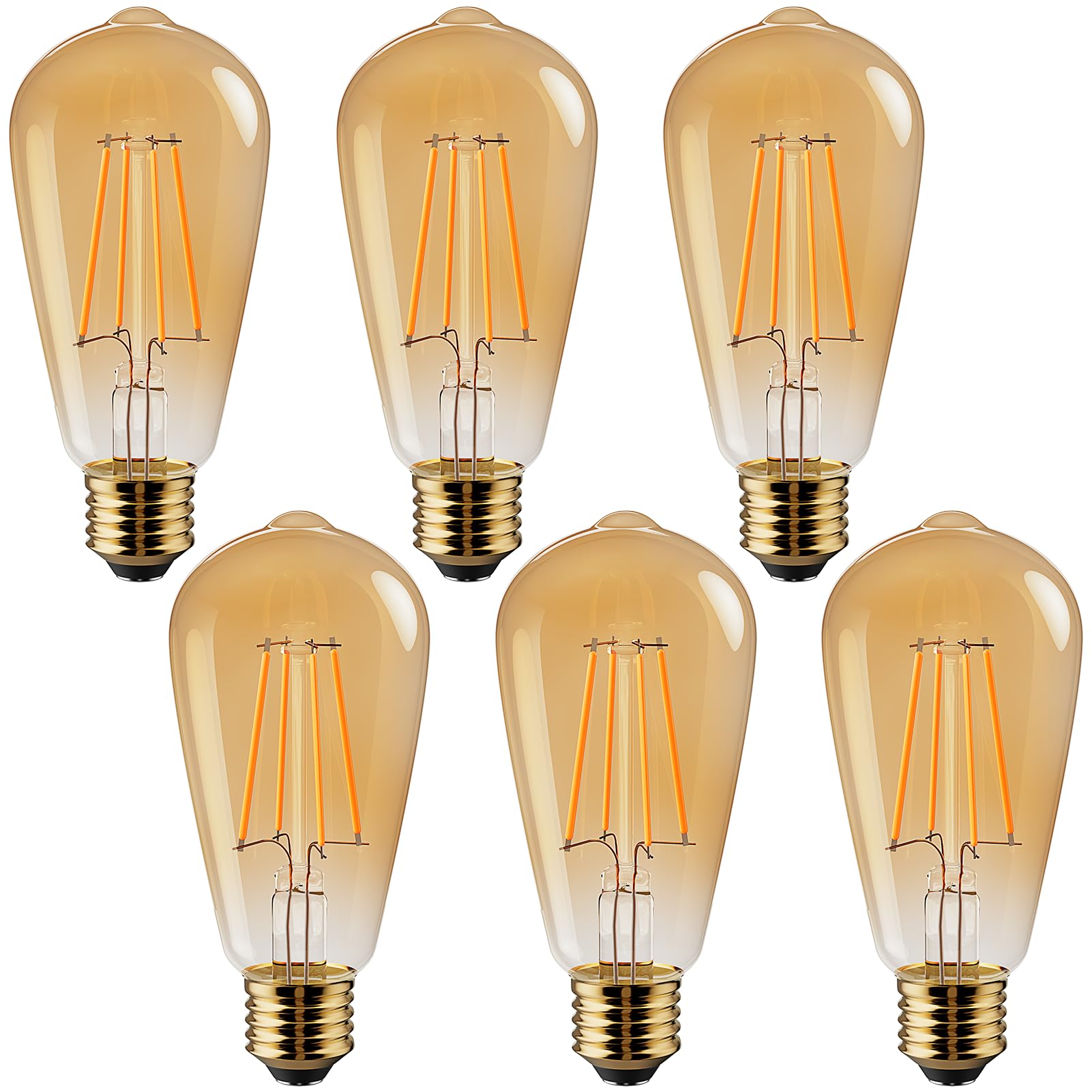 Vanke E27 Light Bulb 6W, Vintage Edison Screw LED Bulbs Warm White 2700K, 60W Equivalent Energy Saver ST64 Bulb, 700 Lumen, Non-Dimmable, 6-Pack