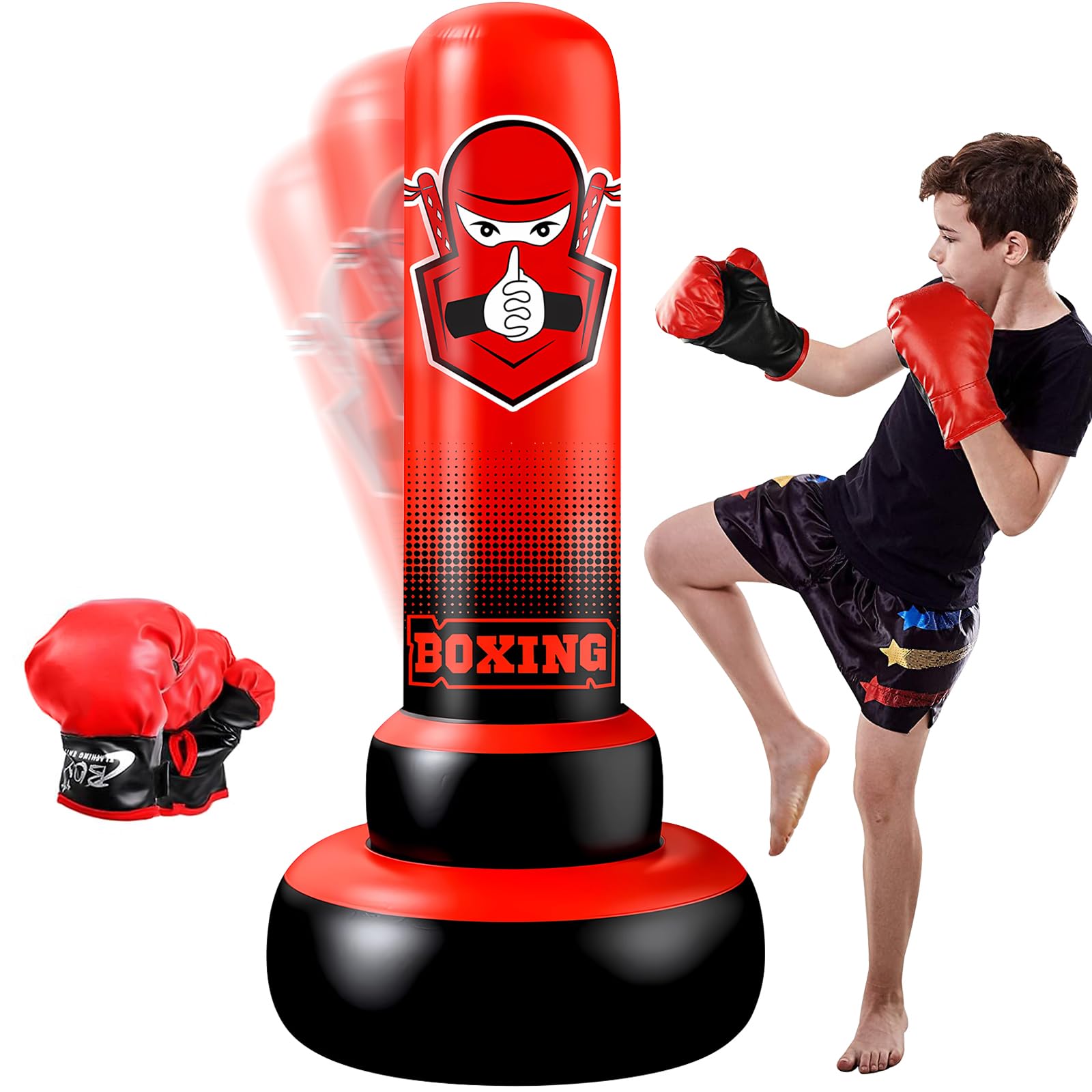 NZQXJXZ 66'' Inflatables Kids Punching Bag, Stable Freestanding Boxing Bag with Boxing Gloves, Toddler Punching Dummy Toys, Stand Kids Punching Bag Toy for Boys Girls Practicing Karate MMA