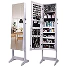 AOOU Jewelry Organizer Jewelry Armoire,Full Length Mirror Dressing Lockable Jewelry Cabinet, with Large Storage Capacity, 3 Angles Adjustable, White