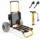 Bonnlo Beach Fishing Cart, Beach Wagon Trolley with 12" Big Balloon Wheels, Foldable, Orange, Aluminum Frame &amp; Handle, 23" x 15" Cargo Deck, Fishing Rods &amp; Water Bottle Holders, Mesh Bag, Hand Pump