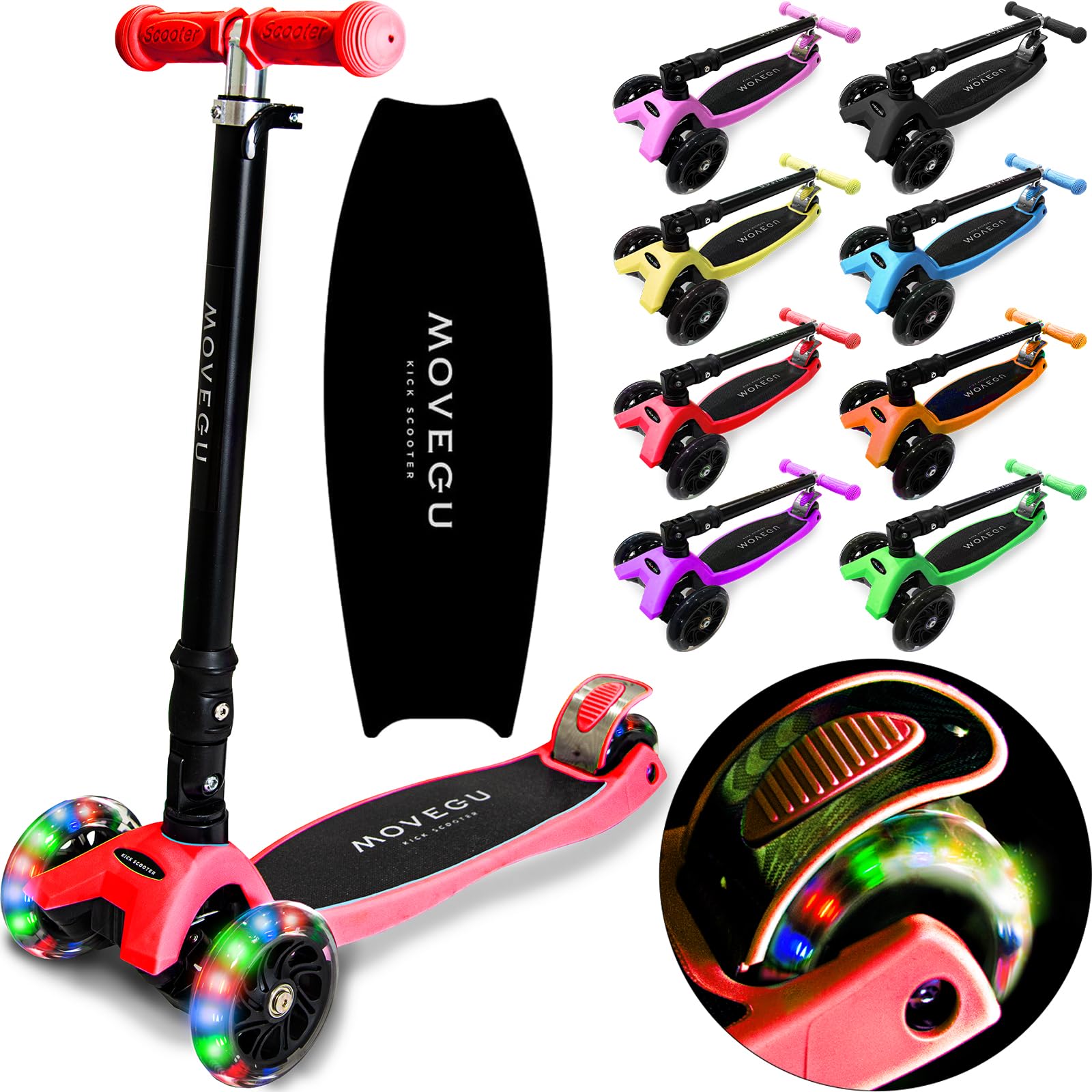 キックスクーター キックボード 子供用 三輪車 ４段階高さ調整 軽量 頑丈 方向変換 安定 光るLEDタイヤ 折りたたみ 方向変換 持ち運び便利 耐荷重50kg 後輪ブレーキ 誕生日 プレゼント おもちゃ ギフト キッズ MOVEGU 2022FW (Red2022FW)商品画像