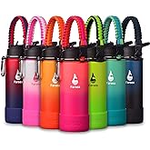 Farsea Insulated Water Bottle With Paracord Handle, Protective Silicone Boot and 2 Lids (Straw Lid & Spout Lid), Stainless Steel Water Bottle Wide Mouth, Double Wall Sweat-Proof BPA-Free, 18 oz
