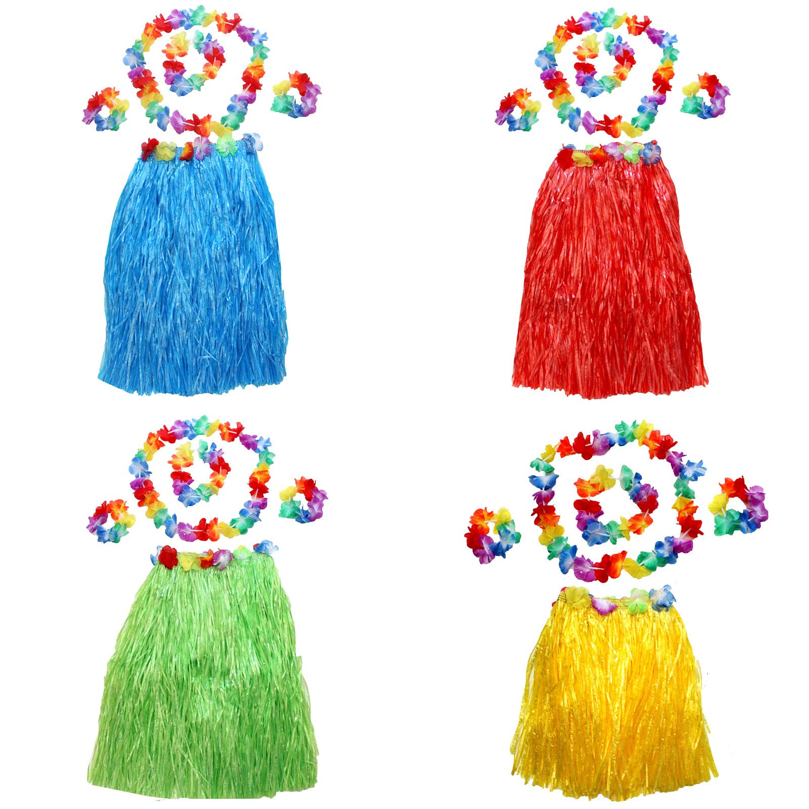 Pack of 4 Grass Skirts Hawaiian, Hawaiian Hula Set, Hawaiian Grass Hula Skirt, Suitable for Parties, Dance Parties, Make People Light Up and Improve the Party Atmosphere (Four Colours)