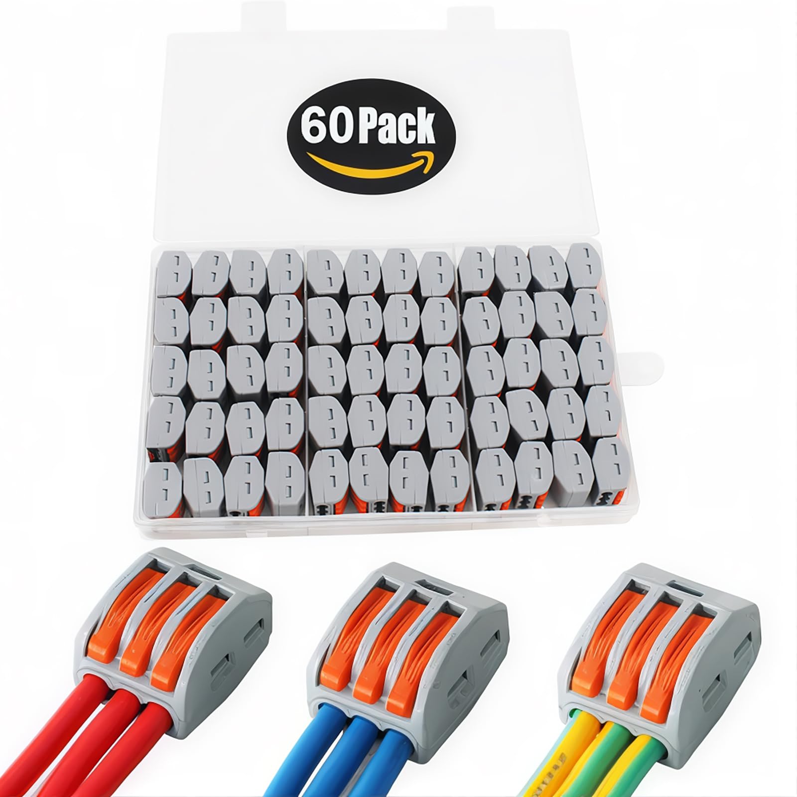 Lever Nut Connector, CESFONJER Assortment Conductors, Unilateral Compact Electrical Wire Connectors, Push Terminal Block, Splicing Connectors 60Pcs Cable Connectors for 28-12AWG Cable