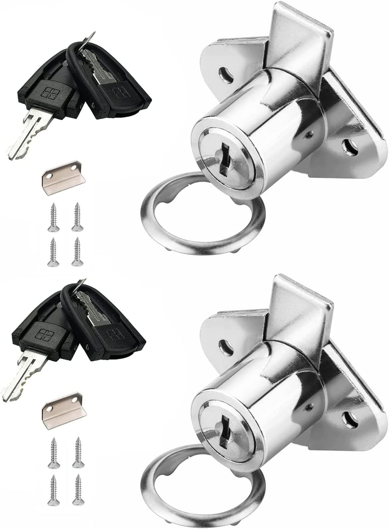 Photo 1 of XIEHE 801 Office Furniture Desk Drawer Lock Cabinet Door Locker with 2 Keys 7/8 in. Outside Diameter (2 Packs, chome, keyed different2)