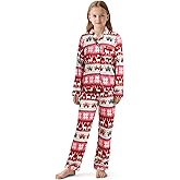 Motarto 2 Pieces Girls Long Sleeve & Pants Set Button Down Tops Soft Comfortable Girls Satin Silky Clothes Set for Christmas