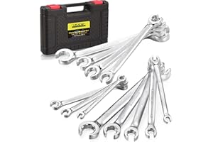 ARUCMIN Flare Nut Wrench Set,12-Piece Chrome Vanadium Steel Line Wrench Set SAE & Metric 1/4"-7/8" and 6-21mm with Organizer Box