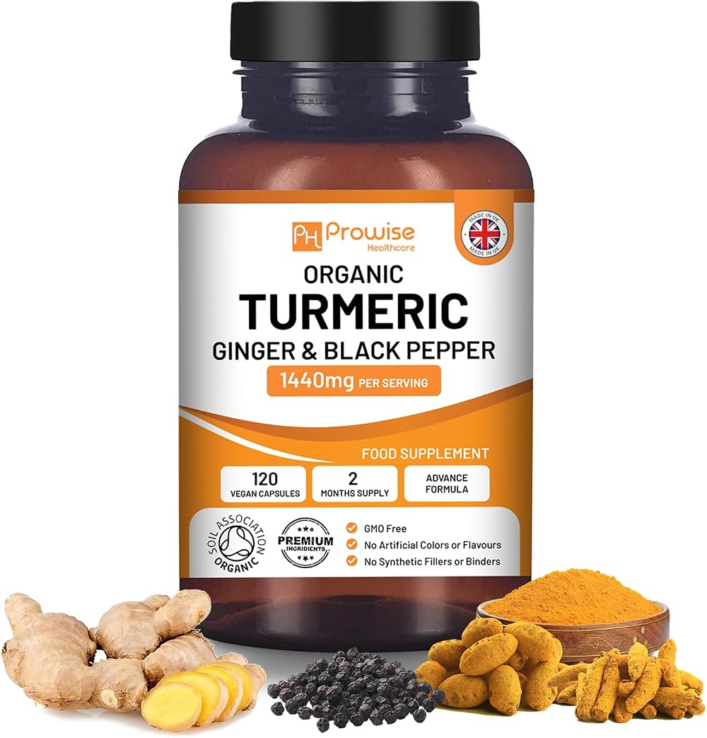 PH PROWISE Organic Turmeric Capsules 1440mg 120 Veggie Pills Black Pepper Ginger