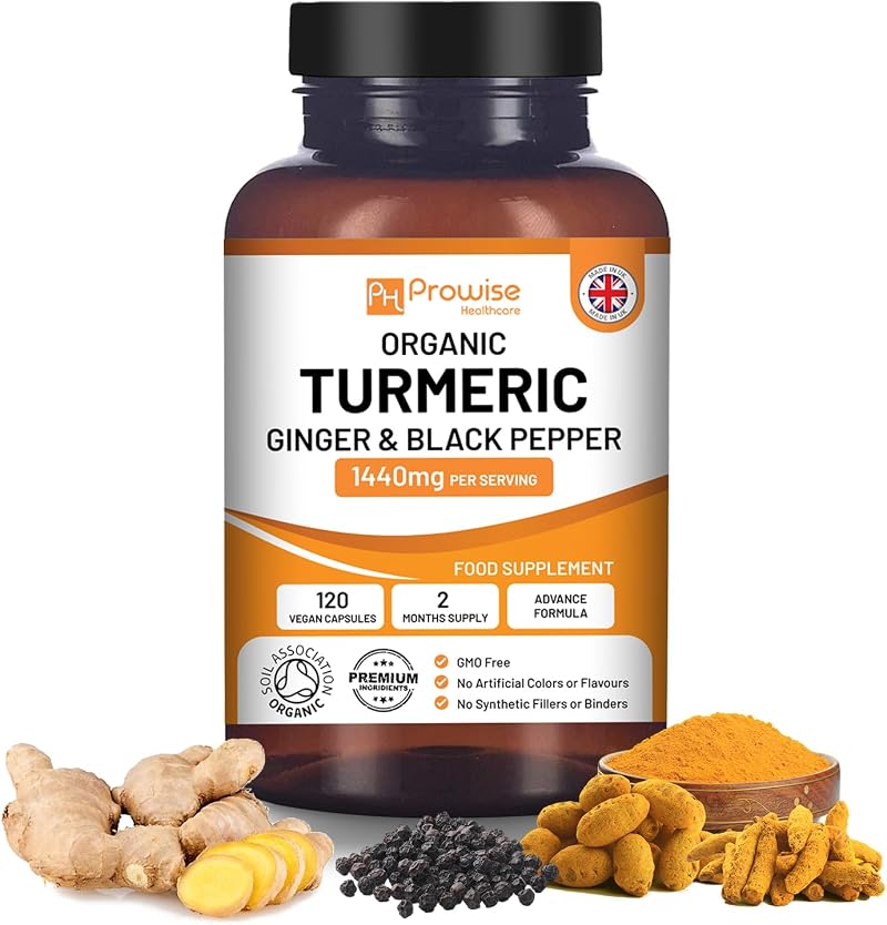 PH PROWISE Organic Turmeric Capsules 1440mg 120 Veggie Pills Black Pepper Ginger