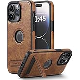 KSELF Leather Case for iPhone 15 Pro Max Case, Thin Flexible Soft Grip Luxury Cover, Protective Slim with Kickstand Shockproof Cases Compatible with iPhone 15 Pro Max 6.7'', Brown