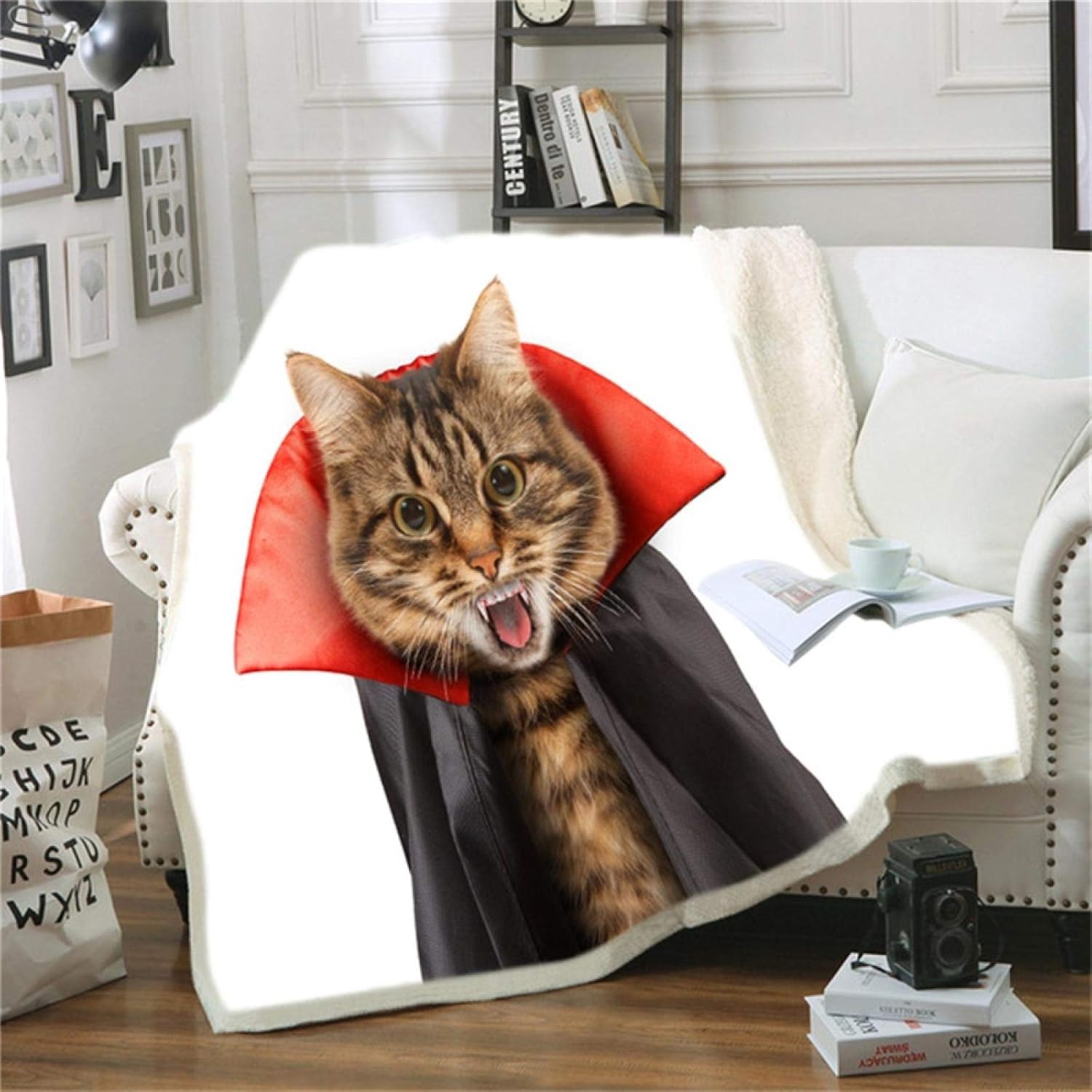 LILANG Blanket Warm Cat Throw Blanket On Bed 3D Animal Plush Sherpa