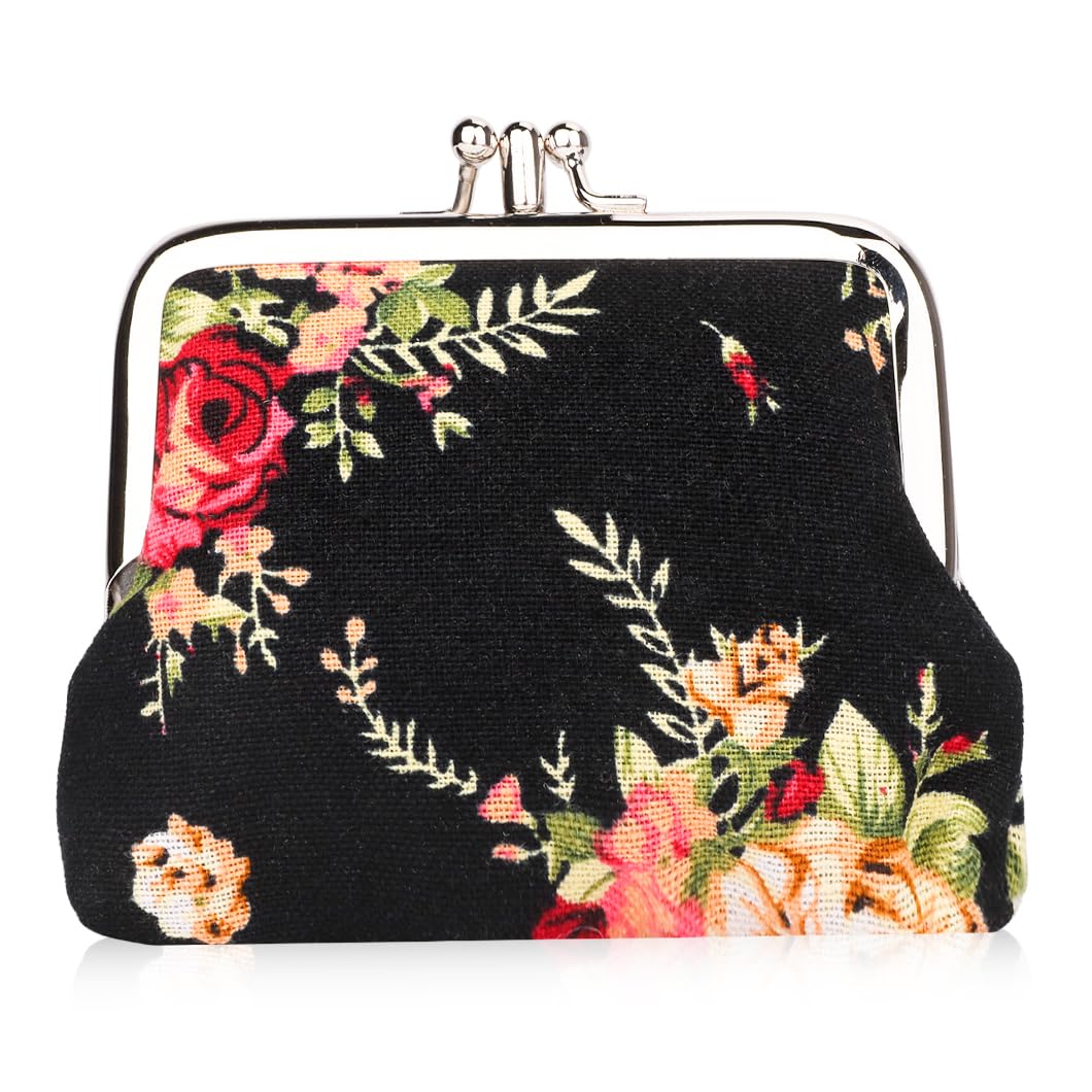 Rolin Roly Buckle Coin Purse Double Black Clasp Closure Wallet Cute Coin Purse Change Classic Vintage Clutch Wallet Organizer Canvas Jewelry Pouch